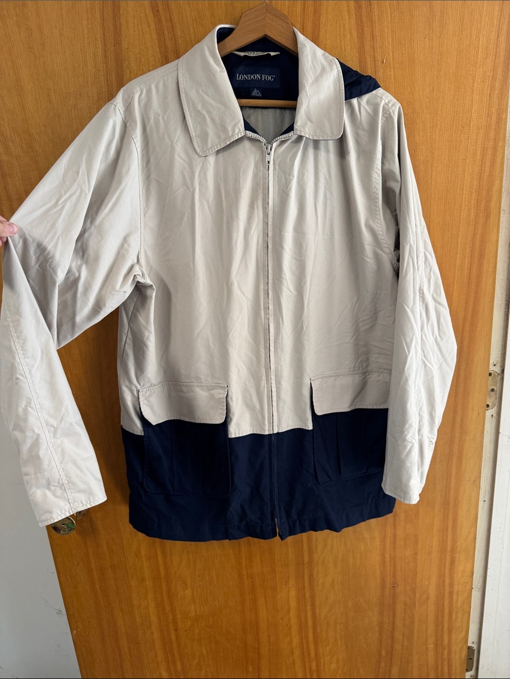 London Fog Two-Tone Zip Jacket in Cream and Navy